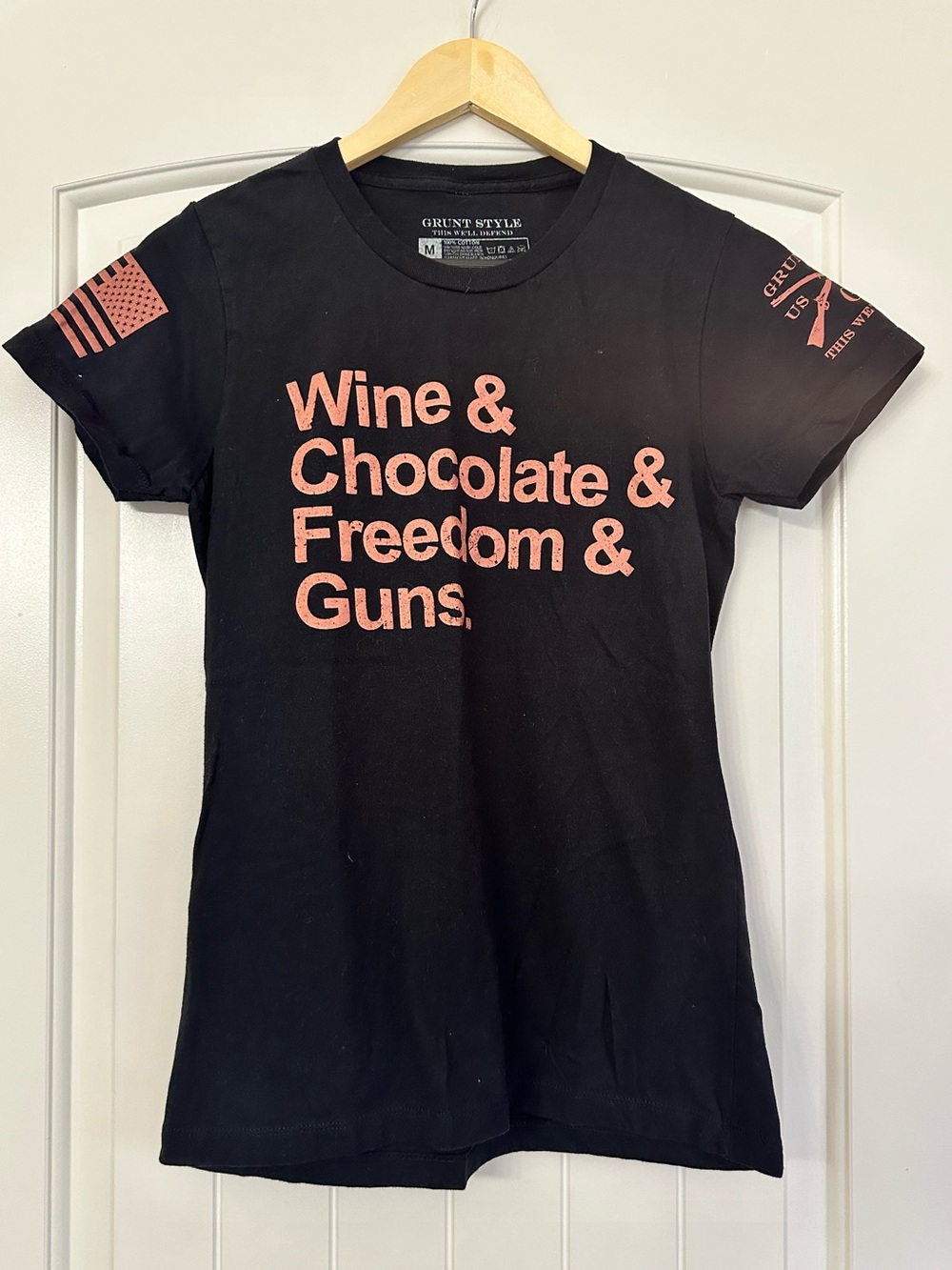 Grunt Style Black Tee with Pink Rifle Graphic